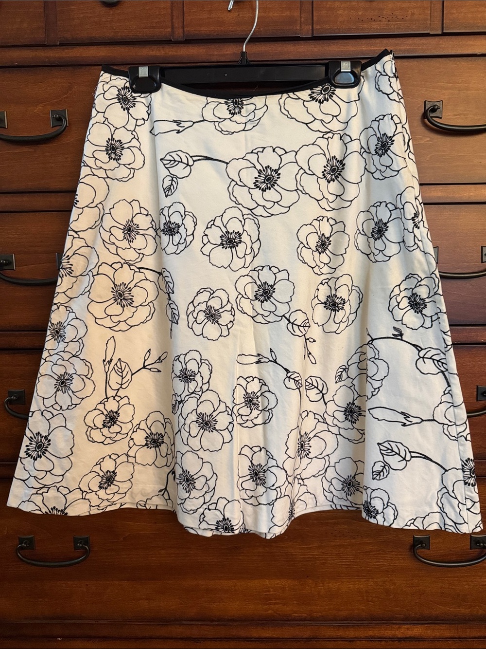 White House Black Market White A-Line Skirt with Black Floral Print
